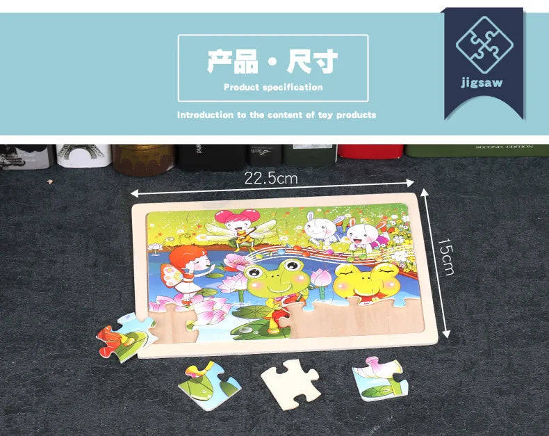 New 24 Pieces Wooden Puzzles Kids Cartoon Animal Wood Jigsaw Early Educational Learning Toys for Children GIFT