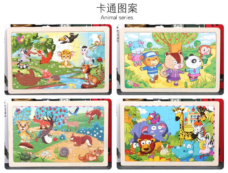 New 24 Pieces Wooden Puzzles Kids Cartoon Animal Wood Jigsaw Early Educational Learning Toys for Children GIFT